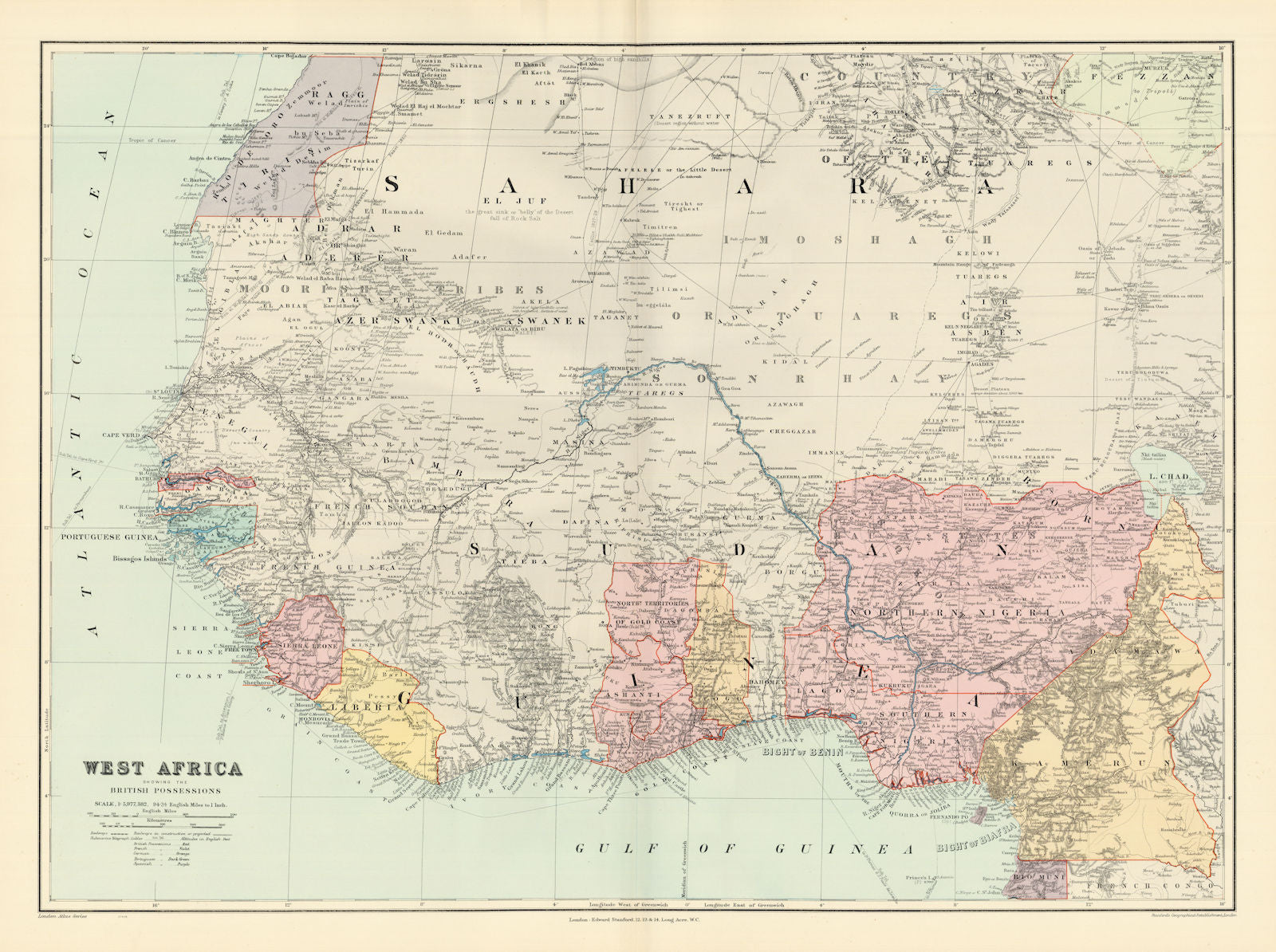 West Africa showing British Possessions. Nigeria Gold Coast. STANFORD 1904 map